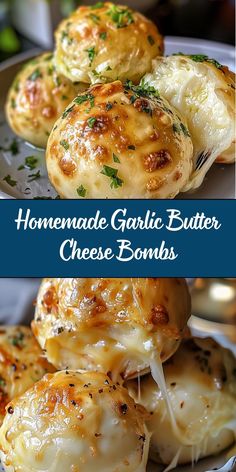 These Garlic Butter Cheese Bombs are soft, fluffy, and filled with gooey melted cheese. Coated in garlic butter and sprinkled with parsley, they’re a perfect snack, appetizer, or side for any meal. Easy to make and deliciously addictive! Bread Foccacia, Summer Snack Recipes, Savoury Party Food, Party Food Dips, Homemade Garlic Butter, Homemade Goods, Food Dips, Bombe Recipe, Crowd Pleasing Appetizers