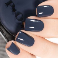 Blue Nail Polish 2023, Blue Grey Nail Polish, Prussian Blue Nails, Smoky Grey Nails, Dark Blue And Grey Nails, Navy Grey Nails, Navy Pedicure Toenails, Dark Blue Grey Nails, Blue Grey Nails Design