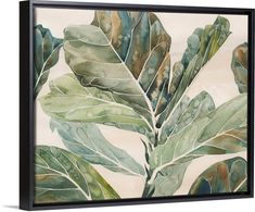 a painting with green leaves on it