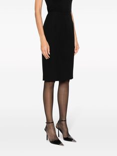 Versace wool-blend Pencil Midi Skirt - Farfetch Classic Black Knee-length Pencil Skirt, Chic Formal Midi-length Pencil Skirt, Sleek Fitted Evening Pencil Skirt, Formal Black Pencil Skirt, Classic Midi-length Evening Bottoms, Black Midi Length Pencil Skirt For Office, Classic Midi Length Evening Bottoms, Formal Midi-length Pencil Skirt, Sleek Evening Midi Pencil Skirt