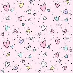 many hearts on a yellow background with polka dots and lines in the shape of hearts