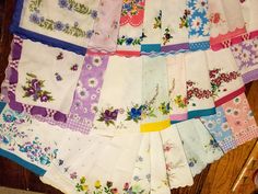 "Handkerchief women; I am offering 50 pieces assorted handkerchiefs! Large variety in each bundle! Assortments will vary a lot, depending on what I have available at the time. The photos show what some of them will look like. You may not get the exact ones pictured, but something similar to that. Some may have straight edges, some may have scalloped edges. I have a bigger selection than before! They are 100% cotton, and they do shrink slightly with the first washing. If you prefer a certain colo Women's Handkerchief, Spring Vintage Flower Shaped Handkerchiefs, Embroidered Hankies, Vintage White Floral Print Handkerchiefs, Pink Vintage Handkerchiefs With Floral Embroidery, Handkerchief Crafts, Vintage Flower-shaped Handkerchiefs For Spring, Vintage Multicolor Floral Print Handkerchiefs, Color Dream