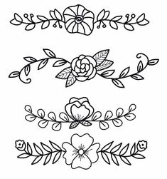 four different flower designs in black and white, each with flowers on the bottom one