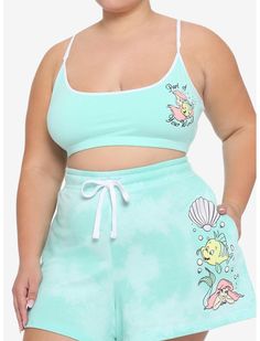 Disney The Little Mermaid Pastel Lounge Set Plus Size Pastel Lounge, Ariel And Flounder, Disney The Little Mermaid, Set Plus Size, Comfy Sets, Her Universe, Spandex Shorts, Long Shorts, Lounge Set