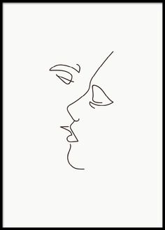 a black and white drawing of a woman's face with her eyes closed to the side