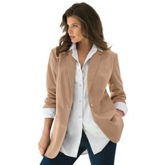 Roaman's Women's Plus Size Boyfriend Blazer Professional Jacket.Our best-selling blazer for a reason! Now with a looser, more relaxed style tailored for a still-flattering fit, with a single button front, front pockets and back vent. Lined. 32" lengthPoly/rayonMachine washImported. About the brand: Roamans is known for our fashionable plus size clothing. Weve made it our goal to provide clothing for plus size women that doesnt scream plus size but matches the fun styles of current fashion trends Best Blazer, Lightweight Blazer, Boyfriend Blazer, Plus Size Coats, Current Fashion Trends, Casual Blazer, For A Reason, Relaxed Style, Lapel Collar