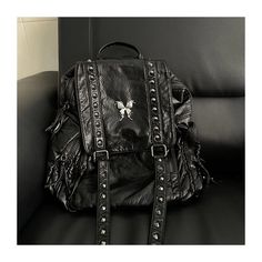 PU Leather Gothic Vintage Butterfly  Black Women's Backpack Y2k Backpack, Leather School Backpack, Backpack Vintage, Gothic Design, Gothic Vintage, Floral Bags, Bags Aesthetic, Y2k Black, Trendy Collection