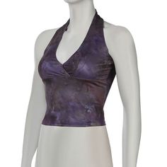 Please refer to our sizing chart for a guideline when choosing a size. 5 business days order processing time. 90% polyester 10% spandex Fitted V-neck Halter Top, Purple V-neck Top With Built-in Bra, Fitted Purple V-neck Crop Top, Fitted V-neck Purple Crop Top, Fitted Purple V-neck Tank Top, Sleeveless Crop Tops, Techno Fashion, Goth Dress, Backless Top