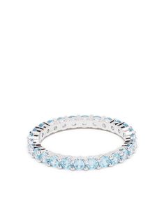 Swarovski Round Cut Gem Embellished Ring - Farfetch Ice Blue Jewelry, Luxury Light Blue Round Rings, Luxury Light Blue Round Ring, Luxury Light Blue Round Jewelry, Light Blue Round Cubic Zirconia Jewelry, Light Blue Cubic Zirconia Jewelry, Light Blue Crystal Gemstone Ring, Crystal Ring With Sparkling Stones, Sparkling Crystal Ring