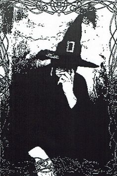 a black and white drawing of a wizard