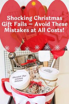 a red bucket filled with lots of holiday items and the words, shocking christmas gifts - avoid these mists at all cost