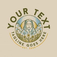 an image of the virgin mary with flowers in her hands and text your tex tagline goes here