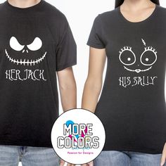 Her Jack/His Sally Nightmare Before Christmas Romantic Couples T-Shirts Matching Shirt T-Shirt Funny Tee Gift For Him Her Halloween Includes 2 T-Shirts. Brand New. Handmade. Made To Order. Comment Below What Sizes You Need. Bigger Sizes Available Upon Request Unisex Or Women Fitted. After You Place Your Order I Will Send You A Note Asking The What Sizes, Personalization And Fit You Like. Thank You Her Jack His Sally, Matching Tshirts, Sally Nightmare, Sally Nightmare Before Christmas, Matching T Shirts, Couple Things, Creative Things, Cute Wedding Ideas, Couple Matching