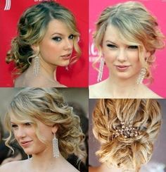 All angles up do Curly Updo With Bangs, Bangs To The Side, Updo With Bangs, Front Hairstyles, Loose Updo, Swift Taylor, Prom Hair Updo, Bridesmaid Hair Long