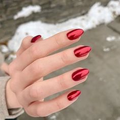 Red Chrome Manicure, Red Chromatic Nails, Red Luminary Nails, Red Nails Acrylic Chrome, Red Satin Nails, Ted Chrome Nails, Red Chrome Dip Powder Nails, Chrome On Red Nails, Pearly Red Nails