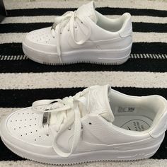 Nike Womens Air Force 1’s Sage Low. Worn A Few Times And Have Some Signs Of Wear On The Soles That Could Be Easily Cleaned. Other Than That, They Are Stark White And Look Brand New. Original Box Included Airforce 1s, Casual Low-top Nike Air Force 1, Nike Air Force 1 With Perforations, White Nikes, Air Force 1, Nike Air Force, Womens Shoes Sneakers, Nike Women, Nike Shoes