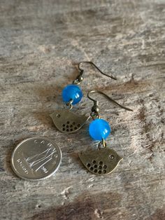 Earrings Blue Round Beads Pierced Earrings, Blue Pierced Earrings With Round Beads, Blue Hypoallergenic Vintage Earrings, Vintage Blue Hypoallergenic Earrings, Vintage Blue Dangle Beaded Earrings, Vintage Blue Beaded Drop Earrings, Bird Charm, Star Gift, Glass Ball