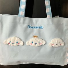 Blue Cinnamon Roll Tote Bag. Medium Sized Can Fit Most Everyday Things. Cinnamon Roll Sanrio Merch, Cute Travel Pouch Bag, Cute Pouch Satchel For Shopping, Cute Large Capacity Tote Shoulder Bag, Cute Large Capacity Travel Bags, Cute Large Capacity Bags For Errands, Light Blue Bag For Daily Use, Cute Shopping Pouch Bag, Cute Pouch Bag For Shopping