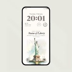 an iphone with the statue of liberty on it's screen and text that reads, 20 / 01