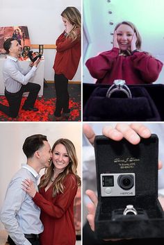 four different pictures of people taking pictures with their wedding rings