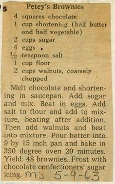 an old recipe for chocolate puddings with ingredients listed in the bottom right hand corner