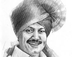 a pencil drawing of a man wearing a turban and smiling at the camera