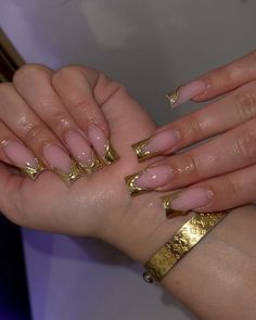 Gold Chrome Nails, French Acrylic Nails, Short Square Acrylic Nails, Short Acrylic, Acrylic Nails Coffin Pink, Unique Acrylic Nails, Acrylic Nails Coffin Short