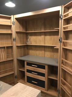 an empty walk in closet with shelves and drawers