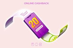 an advertisement for cashback is shown in this graphic art work, with money coming out of the back