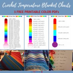 crochet temperature blanket chart with 3 free printable color options for each item