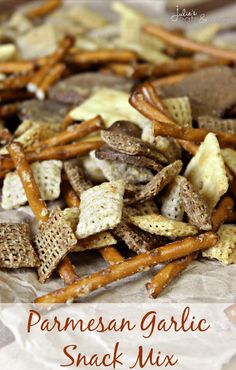 the homemade parmesan garlic snack mix is ready to be eaten