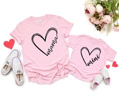 "Mama mini custom Heart T-Shirt, Mama mini personalized heart Tshirt, Mothers Day Gift Tee, gift shirt for mom, New Mom Gift \"CUSTOMIZATION\" If you are looking for a specific shirt style, design or color not offered in my store, please let me know. \"RETURNS / EXCHANGES\" Unfortunately, due to the customization of the shirts we are unable to accept returns or exchanges on merchandise. In case of dispute, the buyer pays the return shipping fee. Please contact me with any problems and I will wor Heart Tshirt, Heart T Shirt, New Mom Gift, Shirt Printing, Custom Shirt, Unisex Tshirt, New Mom, Gifts For New Moms, Mom Gift