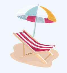 a beach chair with an umbrella sitting on the sand