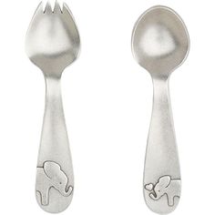 two spoons, one with an elephant on it and the other with a baby elephant