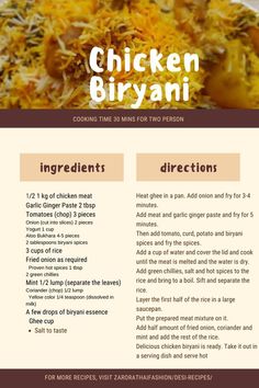 the recipe for chicken biryani is shown in an image above it's description