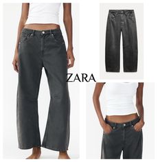 B014 Mid Waist - Relaxed Balloon Jeans With A Mid Waist And Five Pockets. Twisted Seams. Front Zip And Metal Button Closure. Dark Gray Balloon Jeans, Jeans Size 12, Size 12 Jeans, Metal Buttons, Zara Women, Dark Gray, Womens Bottoms, Mid Rise, Jeans Size