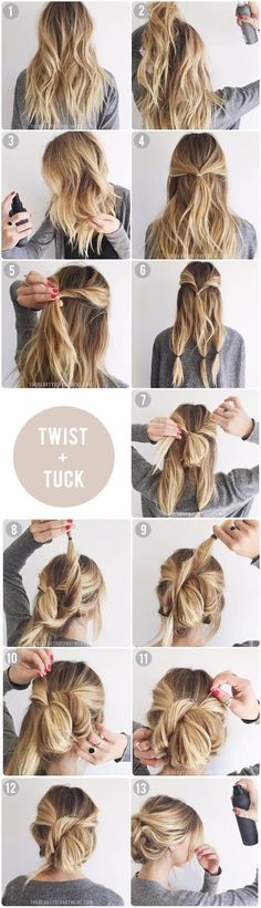 easiest updo ever. even for those with no hair skills! Diy Updo, Messy Updo, Lob Haircut, Great Hairstyles, Work Hairstyles, Cool Haircuts, Messy Hairstyles, Prom Hair