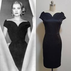 Grace Kelly/ midi evening Dress/ Vintage 50s/ Black Dress/ 1950's/ Little Black Dress/ Custom made dress/ Hollywood Glamour/ Tailored Dress Grace Kelly Dresses, Simple Midi Dress, Midi Evening Dress, Costume College, Grace Kelly Style, Evening Dresses Uk, Evening Midi Dress, Hattie Carnegie, Custom Made Dress