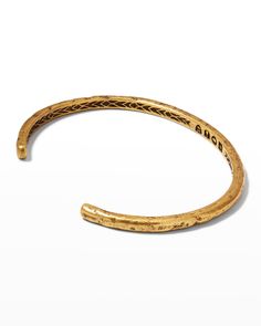 John Varvatos narrow cuff bracelet    Approx. 2.60"L    Distressed goldtone brass    Slipon style    Wipe clean    Imported Heavy Brass Bracelet, Luxury Brass Cuff Bracelets, John Varvatos Vintage, John Varvatos Artisan, Luxury Hand-forged Brass Cuff Bracelet, John Varvatos, Cuff Bracelet, Neiman Marcus