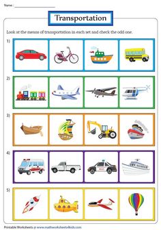 transportation worksheet with pictures and words to help students learn how to use them