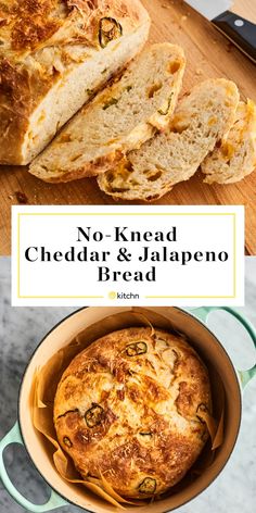 no knead cheddar and jalapeno bread in a dutch oven