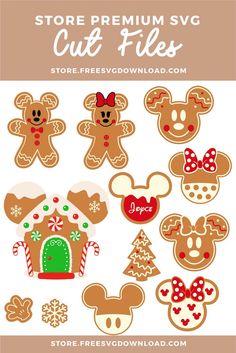 mickey mouse and minnie mouse cut outs are shown in this christmas svt file, with the