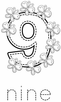 the letter g is for nine coloring page with flowers and butterflies on it, in front of