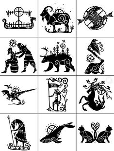 twelve zodiac signs in black and white