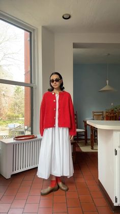 Mya Hansel | This outfit makes me feel safe & joyful !!!❤️‍🔥❤️‍🔥❤️‍🔥 #pinterestaesthetic #springoutfit #scandistyle #redcardigan | Instagram Christmas Chic Outfit, Mya Hansel, Scandi Summer, 60 Degrees, Simple Outfit, Feel Safe, 가을 패션, Spring Summer Outfits, Skirt Outfits