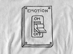 a drawing of an electronic device with the words'emotion on off'in black ink