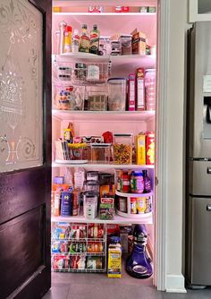 the pantry is stocked with all kinds of food