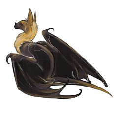 a drawing of a black and yellow dragon sitting on top of it's back legs