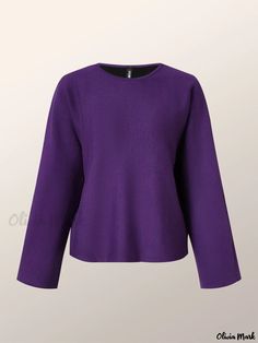 Olivia Mark - Urban Chic Short Sleeve Sweater with Micro-Elasticity and Color Block Design Purple Winter Workwear Tops, Elegant Clothes, Color Block Design, Short Sleeve Sweater, Fitted Blazer, Block Design, Urban Chic, Short Sleeved Sweaters, Elegant Outfit