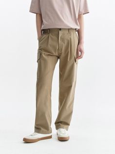 It is a casual relaxed fit cargo pant with pleats on the front. Made of tencel and cotton blend fabric, the pant has smooth texture and soft touch and is durable. It has elastic band on the back of the waist and casual mood.- Relaxed fit- Side pockets- Back pockets- YKK zipper Khaki Relaxed Fit Cargo Trousers, Relaxed Fit Cargo Pants For Elevated Casual, Elevated Casual Straight Cargo Pants With Elastic Waistband, Relaxed Fit Full Length Cargo Pants For Everyday, Everyday Relaxed Fit Full Length Cargo Pants, Solid Color Utility Cargo Pants With Relaxed Fit, Solid Color Relaxed Fit Utility Cargo Pants, Relaxed Fit Solid Cargo Pants With Multiple Pockets, Solid Color Cargo Pants With Relaxed Fit